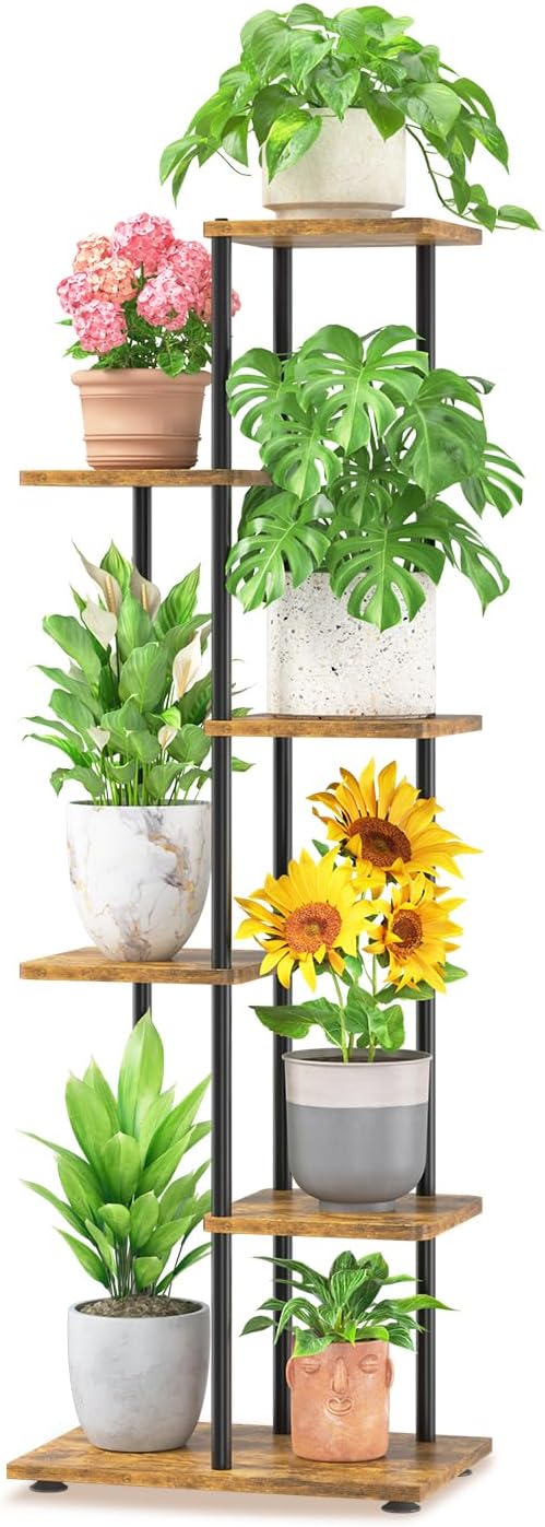LASZOLA Black 5 Tiered Wood Plant Stand Indoor for Larger Heavy Duty Planter, Sturdy Multi Level Vertical Flowers Racks for Narrow Inside Floor, Decorate Shelving for Hold House Tree, Space Saving LASZOLA