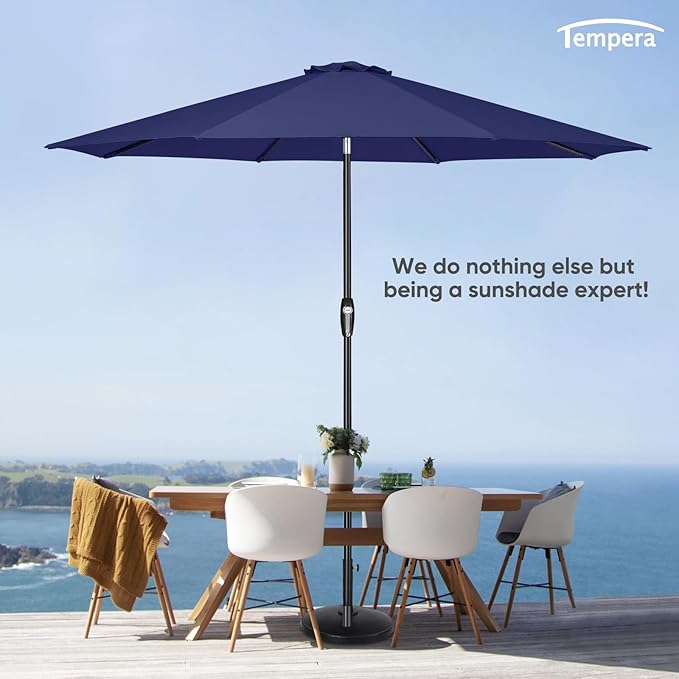 Tempera Patio Market Outdoor Table Umbrella with Auto Tilt and Crank, Large Sun Umbrella with Sturdy Pole & Fade Resistant Canopy, Easy to Set TemperaPatioLife
