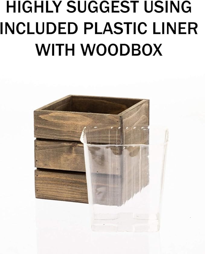 Wood Planter Box with Wine Crate Styled, 5 Inch Square, Rustic Barn Wood, Plastic Liner, Wedding Flowers Holder, Home and Venue Decor, (5x5 Wine Crate Set of 4) Rootora