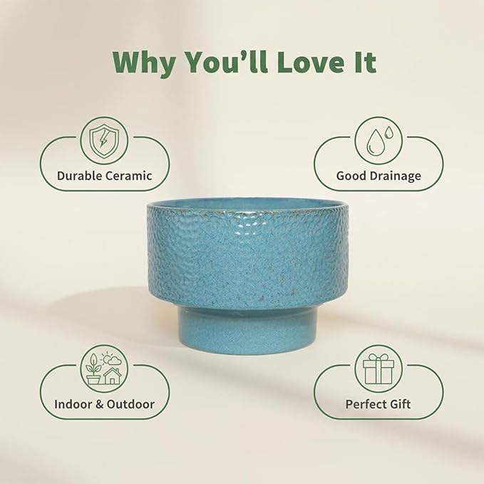 Ceramic Planters 11 Inch, Honeycomb Ceramic Pots for Plants Indoor Outdoor, Round Plant Pot with Drainage Hole, Large Planter Flower Pot, Reactive Glaze Blue Fzfeiyy