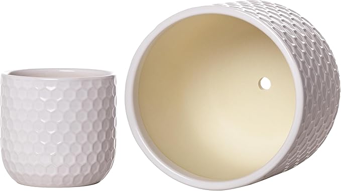 Docrin Plant Pots Indoor with Drainage: 6.4+5.3+4 Inch Ceramic Flower Pots for Plants - Set of 3 Modern Decorative Planters for House/Office/Gift - White Honeycomb DOCRIN
