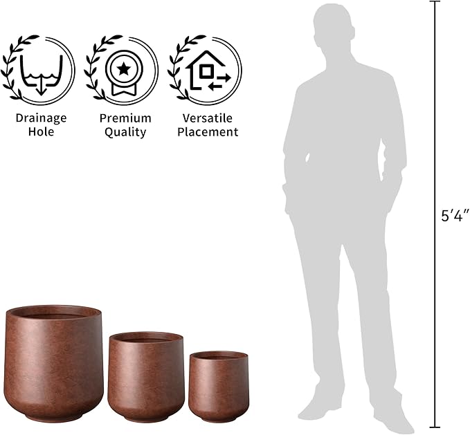 Kante 15.3"+11.6"+8.2" Dia Round Concrete Planter, Large Outdoor Indoor Planter Pots Containers with Drainage Holes and Rubber Plug for Home Garden Patio, Rusty Kante