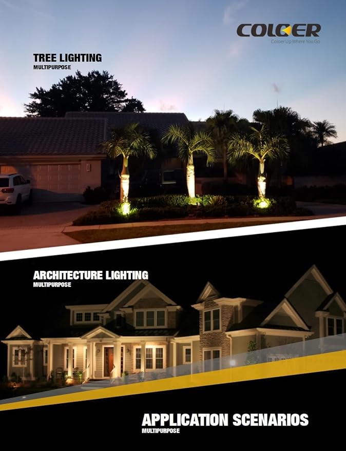 COLOER Brass Low Voltage Landscape Spotlight(Black) 12-Pack with 5W Aluminum Housing MR16 LED Bulb 2700K 450LM CRI85+,12V AC/DC Outdoor Uplighting, Directional Garden Patio Spot Up Light(101B-Black) COLOER