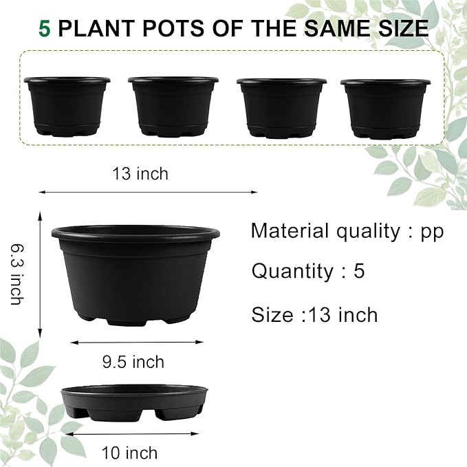 Outdoor Flower Pots 5 Packs 13 inch pots for Plants Modern Decorative Garden Pot with Saucer, Lightweight Large Resin Planters for Indoor Plants,Decorative Resin Plant pots KPUVX
