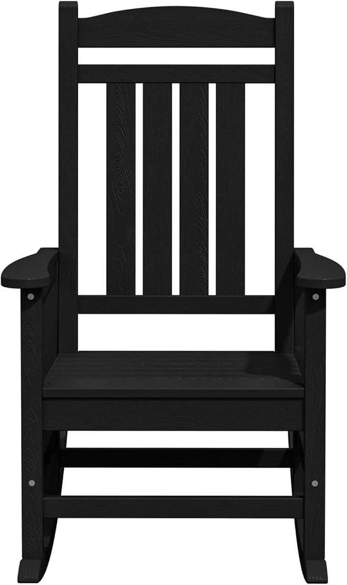 KINGYES Outdoor Rocking Chair Set of 2, High Density Polyethylene Patio Rocking Chairs with 330lbs Support for Adults, Black KINGYES