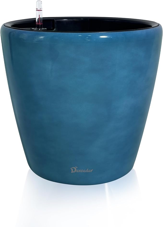 Dexceder 13x12 Self Watering Planter with Wheels Indoor Outdoor, Inner Pot Design, Thickened Large Floor Standing Flower Plant Pot with Water Level Indicator (Peacock Blue Gradient) Dexceder