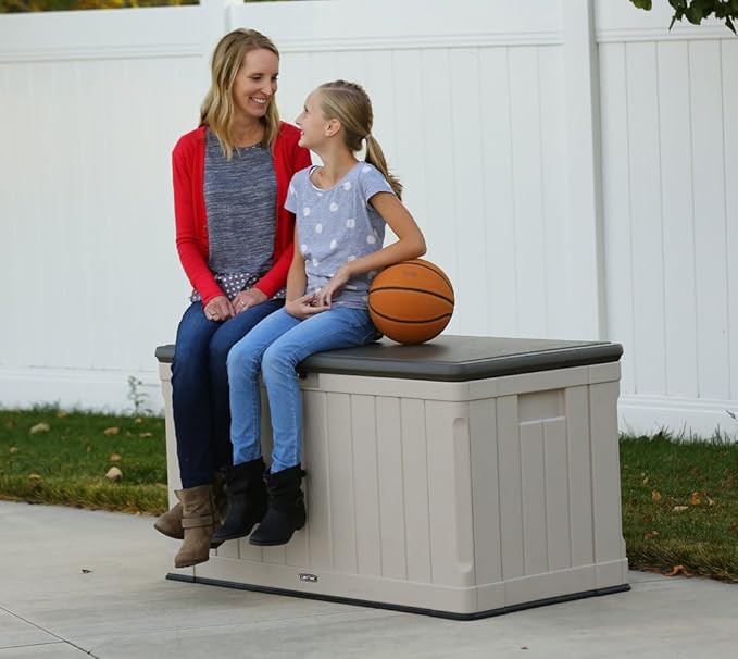 LIFETIME 60186 Heavy-Duty Outdoor Storage Deck Box, 116 Gallon, Desert Sand/Brown Lifetime