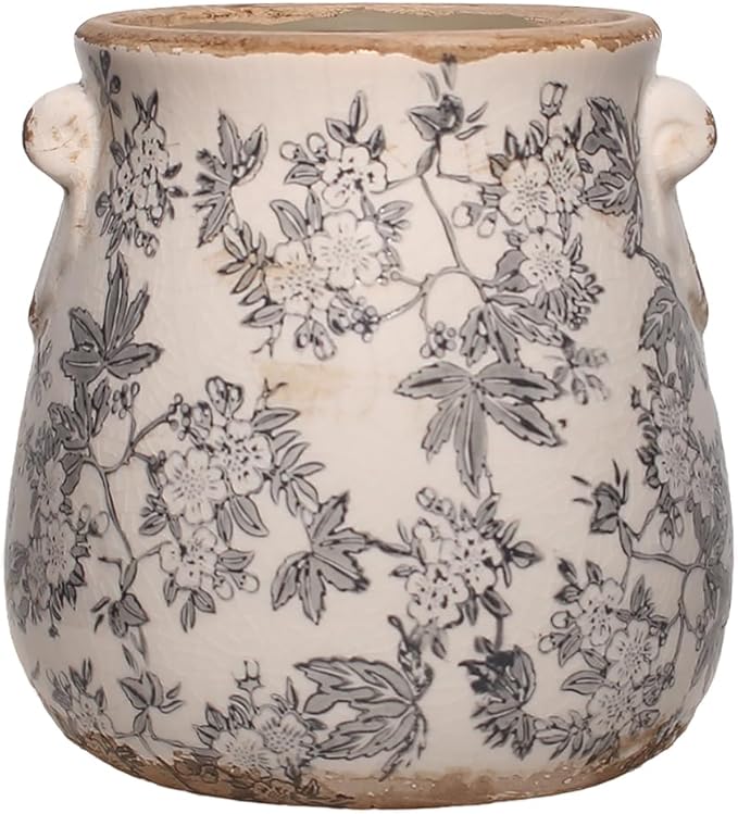 Rustic Farmhouse Ceramic Flower Pots, Vintage Antique Planters & Vase with Drainage Hole for Indoor/Outdoor, Handmade Crackle Glaze Terracotta Pottery Decor for Home Kitchen Office, Gardening Gifts XiaanJiaju