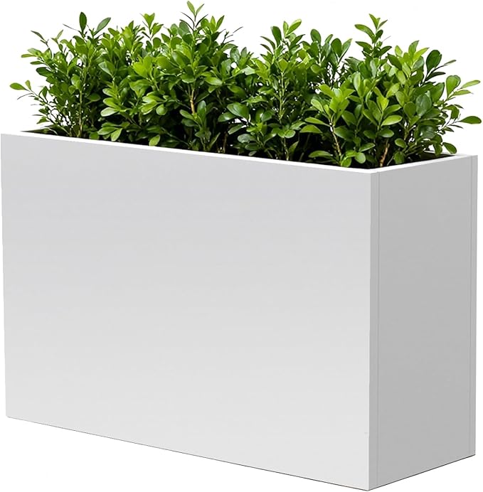 White Steel Heavy Planter for Outdoor Plants Metal Rectangular Outdoor Planter Spliced Flower Box with Partitions for Outside,Indoor,Garden (White, 32 * 15 * 24) DISCOVERINGBEAUTY