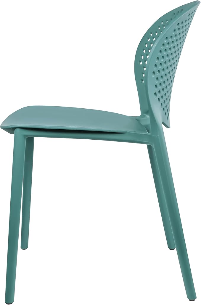 2xhome Set of 4 Patio Dining Chairs | Modern Stackable Outdoor Pool Side Chair | Weather Resistant Plastic for Yard, Porch, Balcony, Kitchen, Teal 2xhome