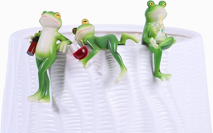 3 PCS Tipsy Frog Statues Pot Hugger Decorations for Plant, Miniature Frog Garden Decor Outdoor Women Gifts Frog Figurines Plant Hangers Decor for Flower,Yard,Lawn Ornament Suqorinp