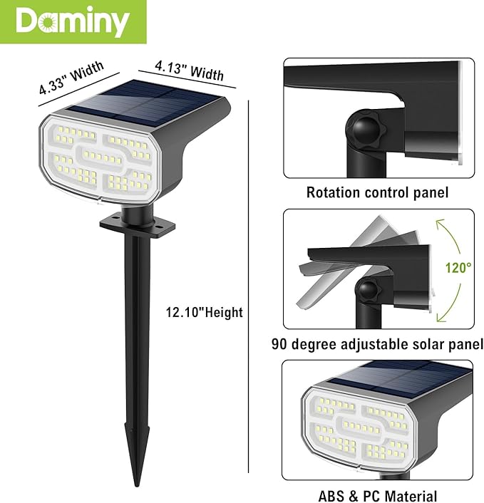 DAMINY Solar Spotlights Waterproof IP65,Auto On/Off,3000K 2 Lighting Modes Solar spot Lights for Garden,Pathway,Yard,Landscape-4 Pack DAMINY