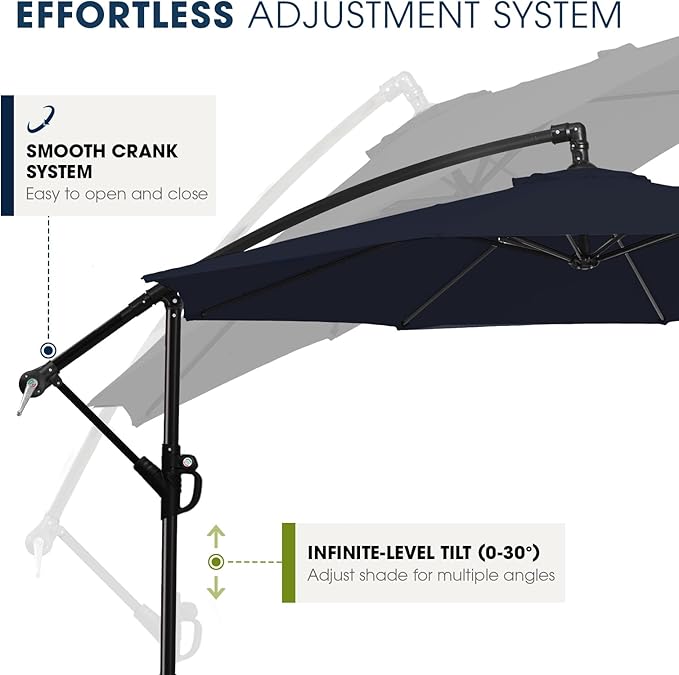 wikiwiki 10ft Patio Umbrella with Base Included, Outdoor Offset Cantilever Umbrella with Sandbag Base for Backyard, Garden and Pool, Easy to Tilt and Crank, Navy Blue WikiwikiPatioUmbrellas