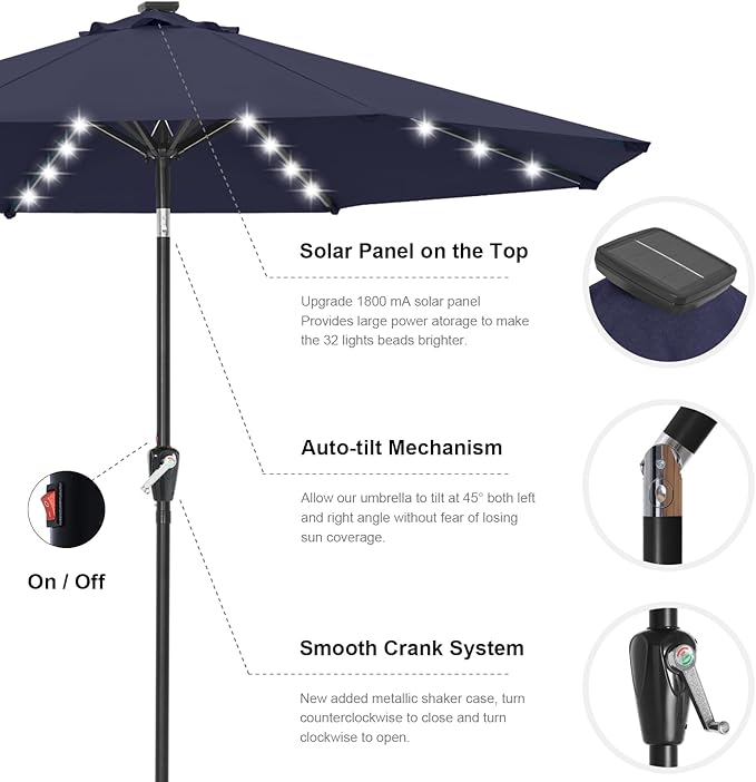 ABCCANOPY Durable Solar Led Patio Umbrellas with 32LED Lights 11FT (Deep Blue) ABCCANOPY