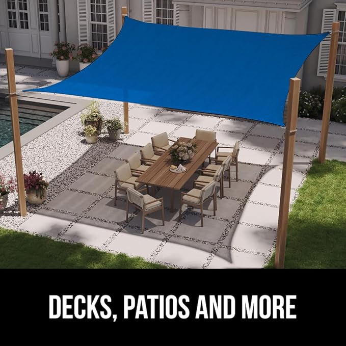 GORILLA GRIP Heavy Duty Sun Shade, UV Protection Fade Tear and Rust Resistant Rectangle Sunshade Canopy, Curved Edges Blocks Sunlight, Breathable Sail, Outdoor Patio, Lawn Garden, 8x10 FT Blue GorillaGrip