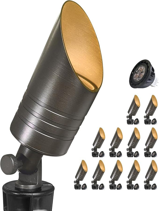MALORY Brass Outdoor Spot Lights,12V AC/DC Low Voltage LED Landscape Lighting,Waterproof Spot Up Light for Garden,Patio and Yard (S05-Bronze, 12-Pack with Bulb) MALORY