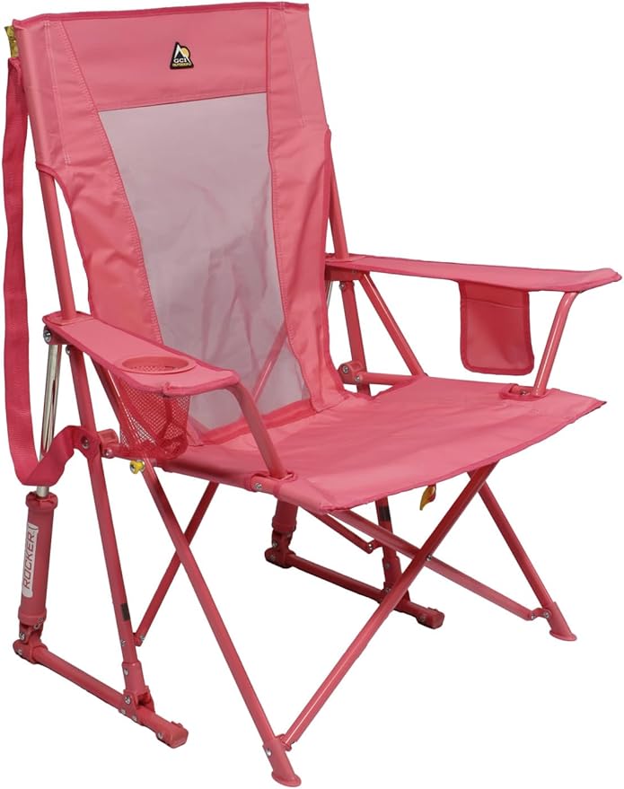 GCI Outdoor Comfort Pro Rocker Camping Chair | Portable Folding Rocking Chair with Durable Armrests & Drink Holder — Blush GCIOUTDOOR