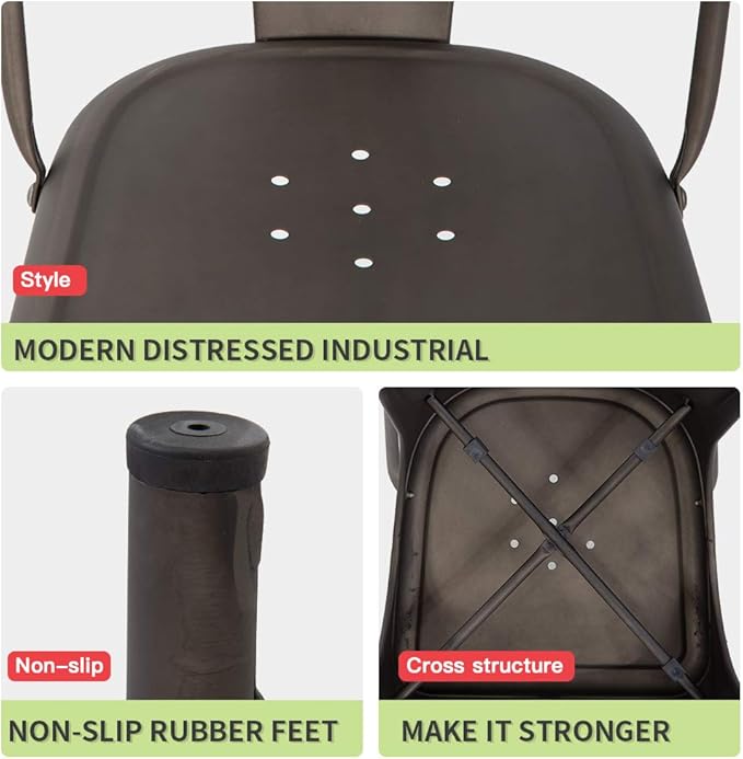 FDW | Set of 4 Metal Dining Chairs | Bronze | Stackable Tolix Side Chairs with Backrest | Scratch-Resistant | Non-Slip Feet | Indoor/Outdoor Use | 330 lbs Capacity | Ideal for Kitchen & Restaurant FDW