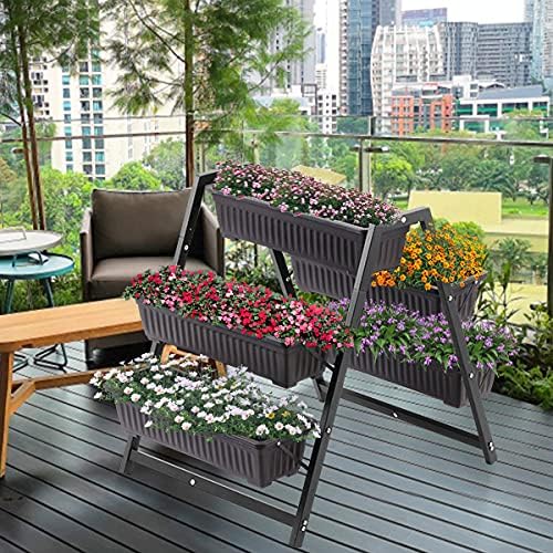Raised Garden Planter Bed, Tiered Planter Stand with 5 Boxes, 25" Long*30" Wide*31" Tall, Vertical Raised Garden Bed for Herbs, Flowers, or Vegetables in Patio Balcony Indoor Outdoor SweetBin