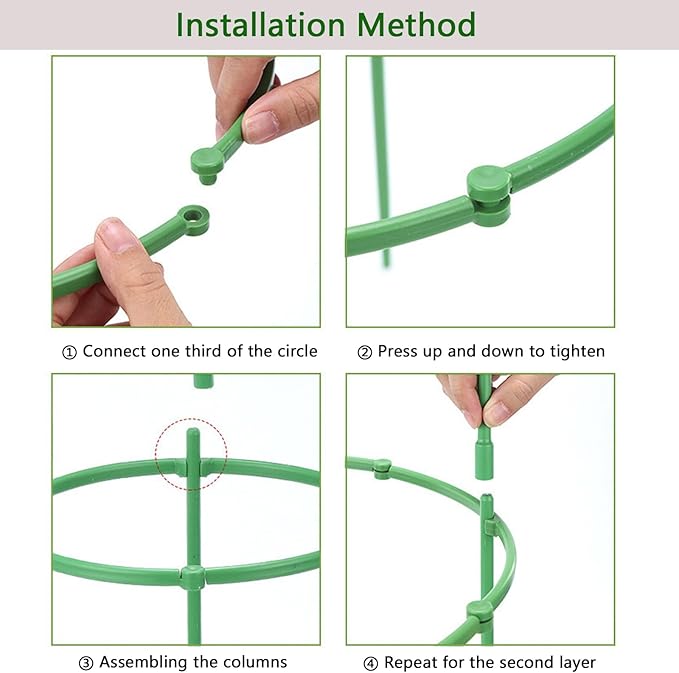 12 Packs Plant Support Stakes, Plant Support with Garden Wire Ties for Indoor Plants, Plastic Stackable Garden Flower Support, Plant Stakes for Tomato, Monstera, Peony, Hydrangea Climbing Plants Rootora