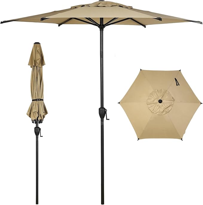 Abba Patio 7.5FT Lyon Outdoor Patio Umbrella Outdoor Table Umbrella with Push Button Tilt and Crank Market Umbrella 6 Sturdy Ribs UV Protection Waterproof for Garden Deck Backyard Pool Tan AbbaPatio