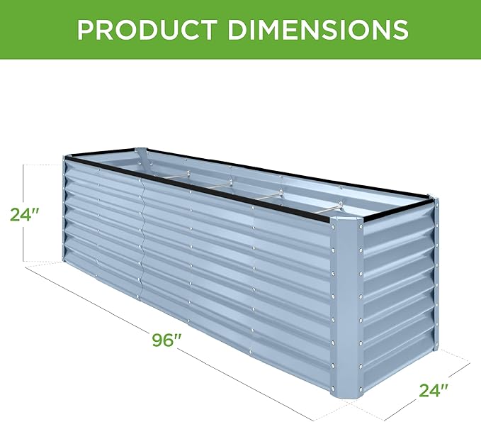 Best Choice Products 8x2x2ft Raised Outdoor Metal Garden Bed, Deep Root Box Planter for Vegetables, Flowers, Herbs, 240 Gallon Capacity, 100% Non Toxic Materials - Mist Blue BestChoiceProducts