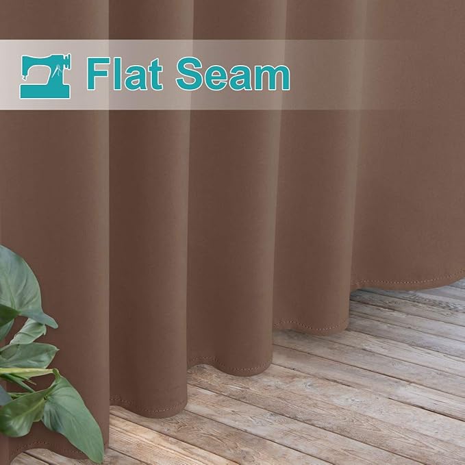 NICETOWN Porch Curtainss Outdoor Waterproof for Patio Set of 2, Self-Stick Tab Top Blackout Indoor Outdoor Dividers Vertical Blinds Keep Privacy for Pergola/Patio, W52 by L84 inches, Tan NICETOWN