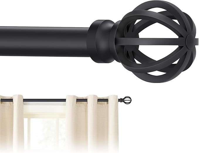 Black Curtain Rods for Windows, 5/8 Inch Heavy Duty 66 to 120” Small Curtain Rod Set with Brackets - Adjustable Drapery Rods for Livingroom, Outdoor Patio, Sliding Door Poskena