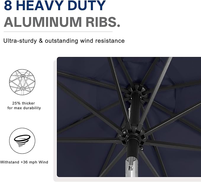 ABCCANOPY Durable Solar Led Patio Umbrellas with 32LED Lights 11FT (Deep Blue) ABCCANOPY