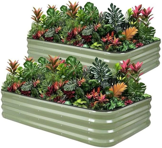 1MORE Raised Garden Bed -5X3X1 Galvanized Planter Box for Outdoor Gardening,4 in 1 Modular Raised Bed Kit with Protective Tape, Gloves for Herb，Ideal for Vegetables and Plants.Green-2Pcak 1MORE