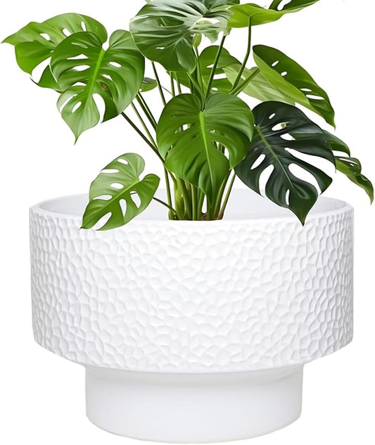 11 Inch Ceramic Plant Pots, Planter Pot with Drainage Hole, Honeycomb Ceramic Flower Pot Outdoor Indoor, Large Modern Decorative Planters for Home/Office Plants, White Fzfeiyy