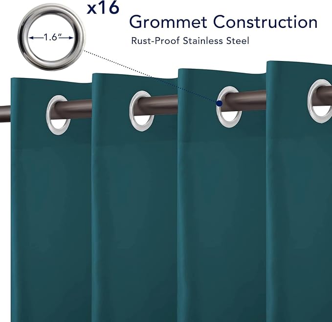 PureFit Outdoor Curtains for Patio Waterproof Weatherproof, UV Resistant Outside Curtains for Gazebo, Front Porch, Pergola, Sun Blocking Privacy Curtain, 52W x 108L inch, 1 Panel, Teal PureFit