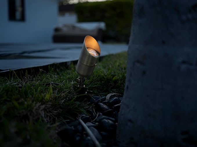 12V LogiSpot Brass Outdoor Spotlight (Bronze) for Low Voltage Landscape Lighting of Yard, Lawn, Garden, Patio, Trees & House LumenLogic