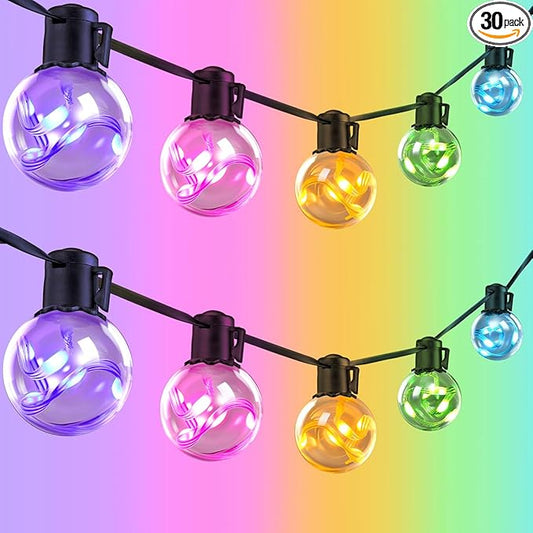Outdoor String Lights, 25ft 20 Bulbs LED Color Changing Hanging Lights Dimmable with 220+ Scene Modes,App Control, Globe Bulb Waterproof for Outdoor Indoor Patio Backyard Balcony Garden Decor KEPSTARS