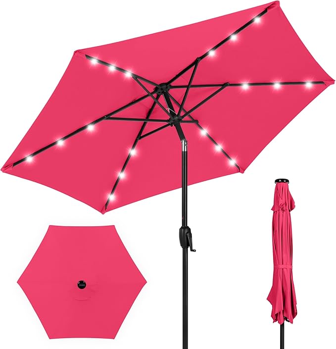 Best Choice Products 7.5ft Outdoor Solar Market Table Patio Umbrella for Deck, Pool w/Tilt, Crank, LED Lights - Hot Pink BestChoiceProducts