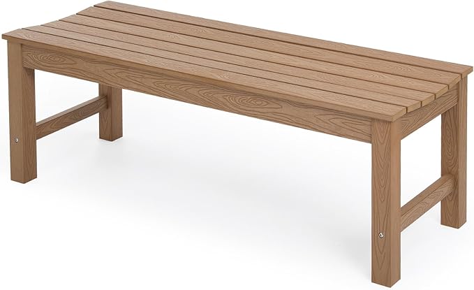 Stoog Outdoor Bench, 2-Person Outdoor Poly Lumber Backless Bench, Weatherproof Garden Bench, Never Rot or Fade, Suit for Church, Backyard, Porch and Park, Teak Stoog