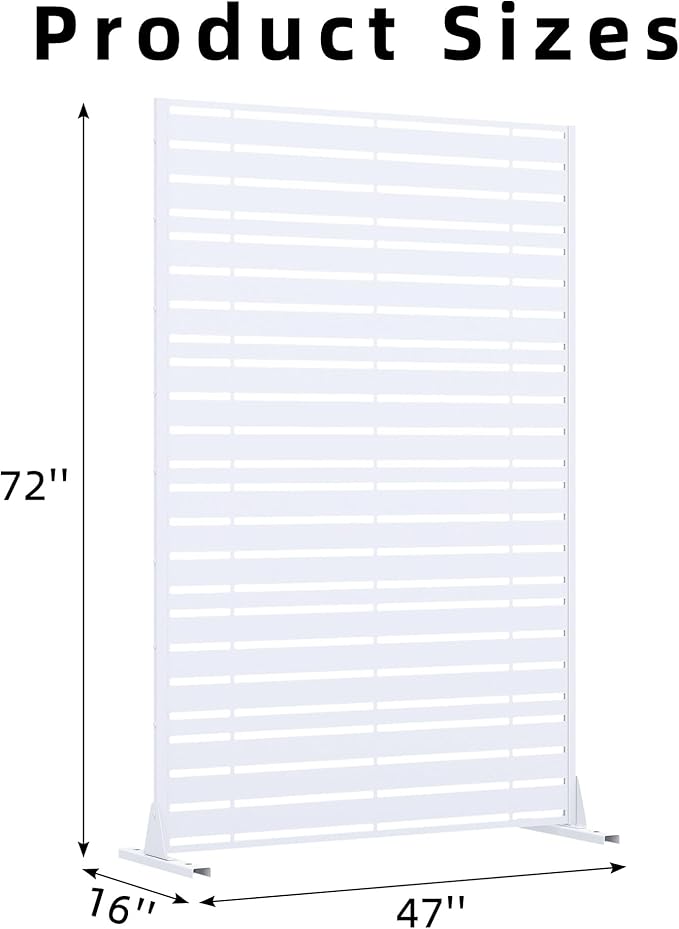 Casaphoria 72" H x 47" W Metal Privacy Screen, Outdoor Freestanding Decorative Divider for Patio, Deck, Balcony, and Garden with Stable Base, White-Adams Casaphoria