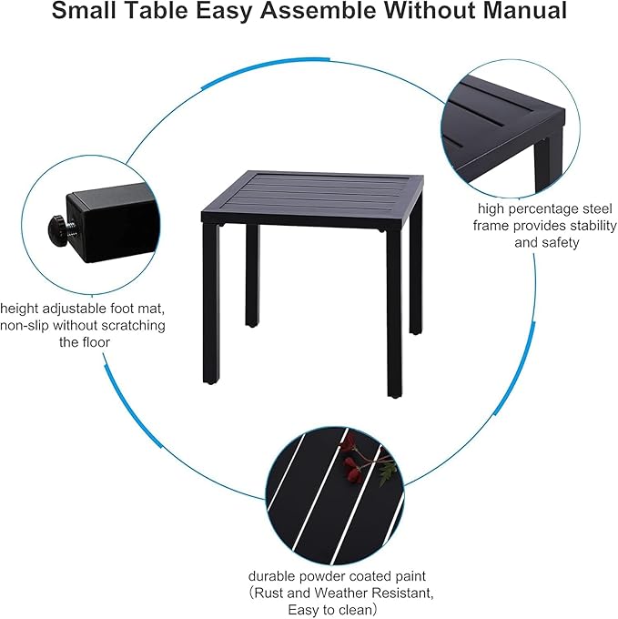 PHI VILLA Outdoor Patio Side Table Set of 2, 19" Small Black Metal Square End Table, Outside Coffee Bistro Table for Porch, Deck, Balcony, Indoor PHIVILLAThepioneerofcomfortablehouseholdsupplies