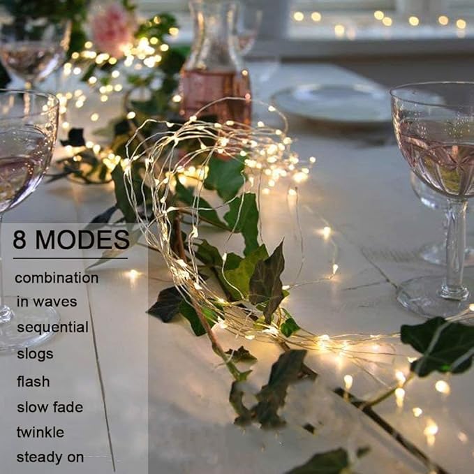 ZNYCYE 1 Pack Battery Operated Fairy Lights with Timer, Waterproof Waterfall Flash Lights 8 Modes 10 Strands 200 LEDs Hanging Vine String Lights with Remote for Outdoor DIY Watering Can Lights ZNYCYE