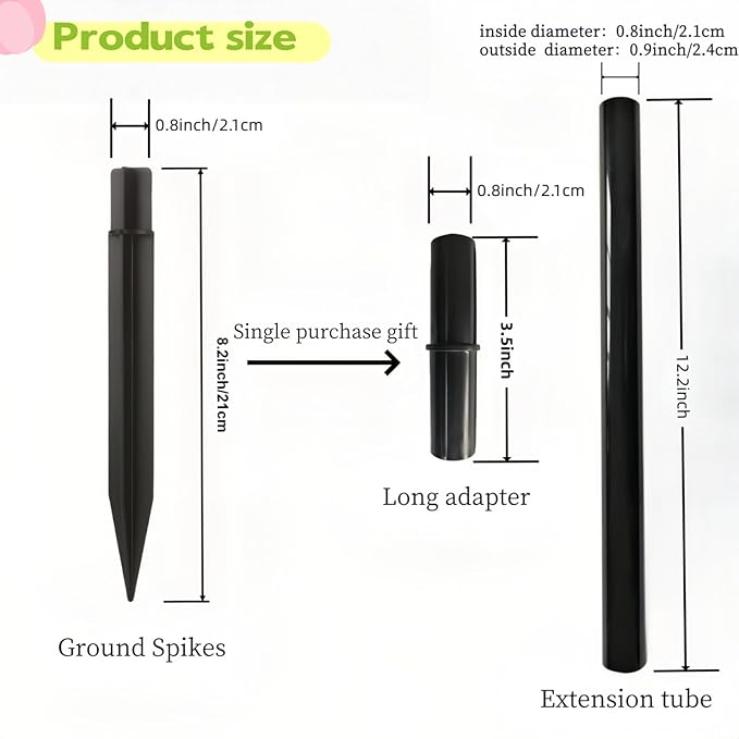 8.25" Reinforced ABS Plastic Solar Ground Spikes - Durable Solar Light Replacement Stakes for Garden, Pathway, Deck, Camping, Christmas Lights (Fits 0.83" Inside Diameter) (Black-1 Pack) Rootora