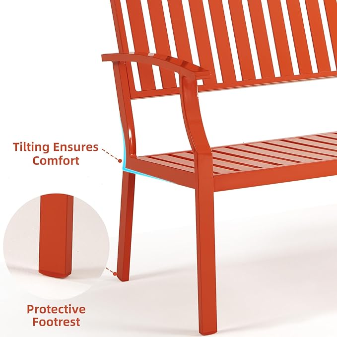 Outdoor Bench Weatherproof Aluminum Patio Garden Bench, Patio Loveseat for Porch Garden Lawn Backyard Park Balcony (Orange) Eongdn