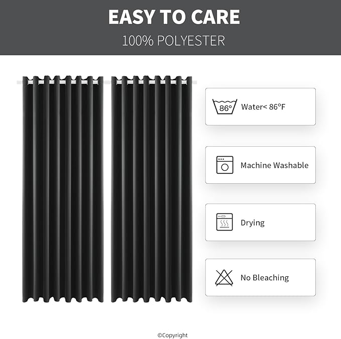 Waterproof Outdoor Curtain W105 x L95 - Grommet Top Sunlight Blocking Window Treatment Drapes Blackout Curtains for Home Bedroom Living Room Outdoor Patio Porch Pergola Cabana Gazebo (Dark Gray) DivaenCamino