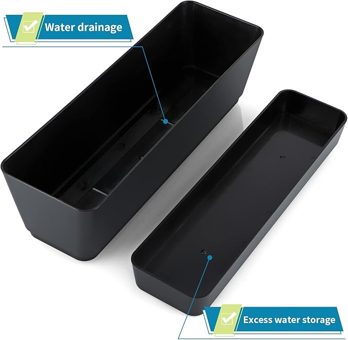 Skelang 3 Pcs Rectangular Plant Pot, 12" Flower Planter Box, Windowsill Container for Succulent, Herb, Vegetable (Black) Skelang
