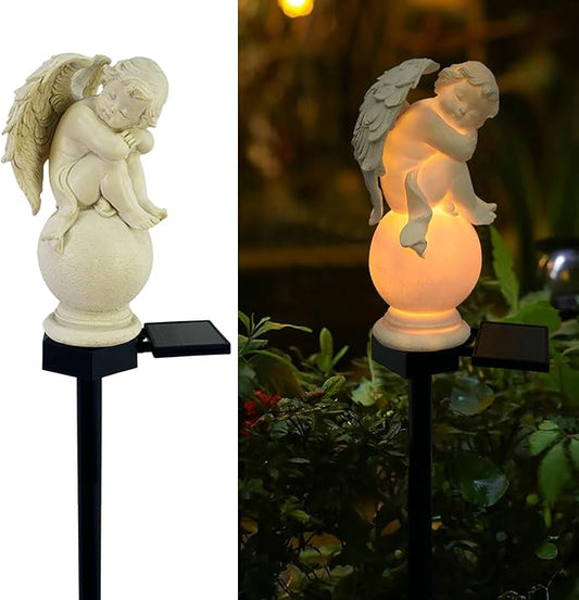 Solar Garden Angel Lights, Waterproof Outdoor Garden Angels Statue Decorations Angels Solar Lights for Cemetery Gravesite Grave Outside Yard Patio Lawn Porch (Sleeping Angel) LAIAMER