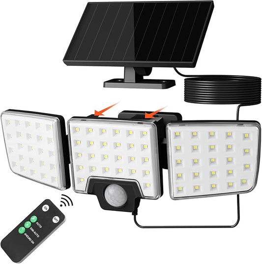 Lepro Solar Security Lights Outdoor Motion Sensor, 2 in 1 Separated and Integrated Remote Control IP65 Waterproof Solar Lights with 2 Light Modes, 3 Heads Floodlight for Garden Yard Garage Lepro