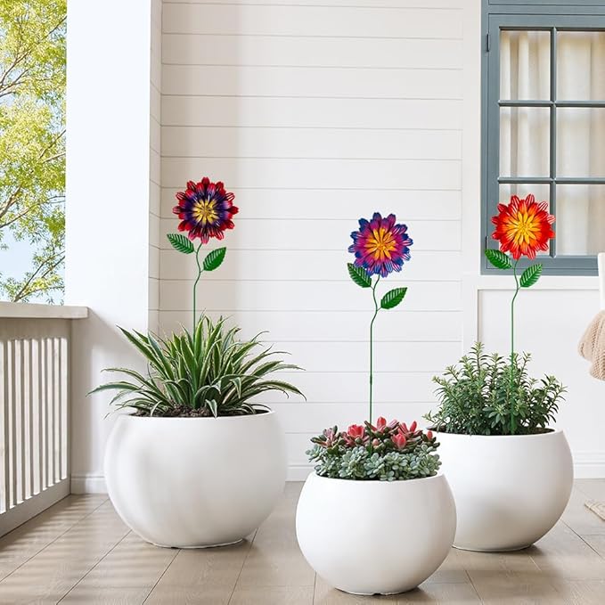 Metal Flowers for Outside,3 Pack Flowers Decorative Garden Stakes Spring Decor,Waterproof Metal Yard Art for Outside,Lawn,Patio,Yard SATHGA
