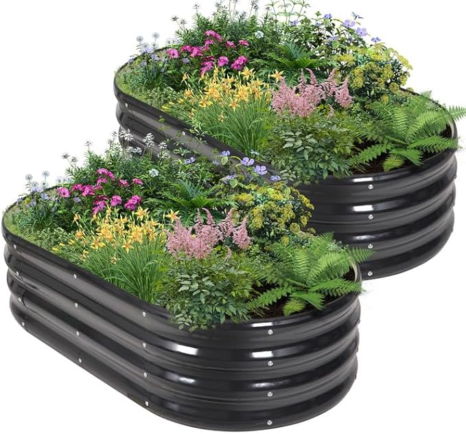 Galvanized Raised Garden Bed Outdoor - 4x2x1FT (2 Pack) Metal Garden Planter Box with Safety Edging and Gloves, Raised Bed for Gardening Vegetables Fruits and Flowers - Grey BIRDSINYARD