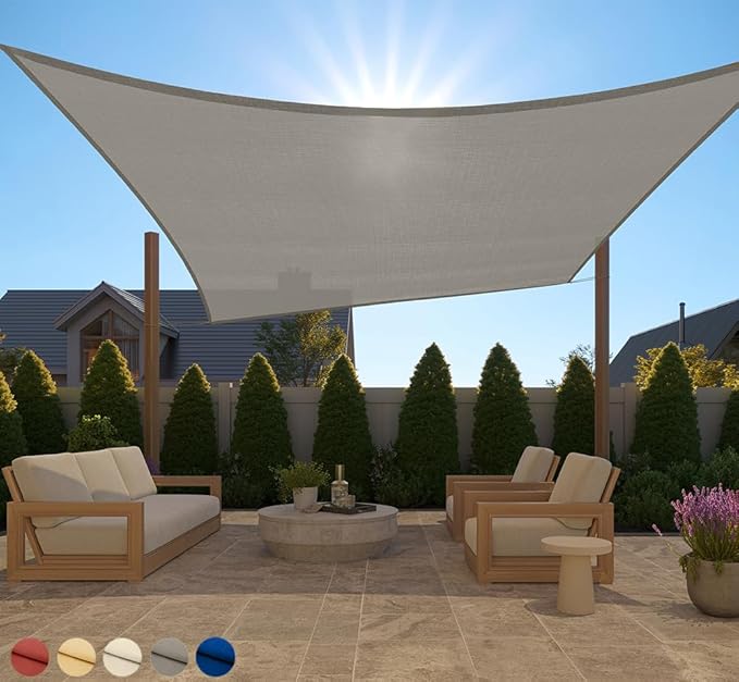 GORILLA GRIP Heavy Duty Sun Shade, UV Protection Fade Tear and Rust Resistant Rectangle Sunshade Canopy, Curved Edges Blocks Sunlight, Breathable Sail, Outdoor Patio, Lawn Garden 10x13 FT Gray GorillaGrip