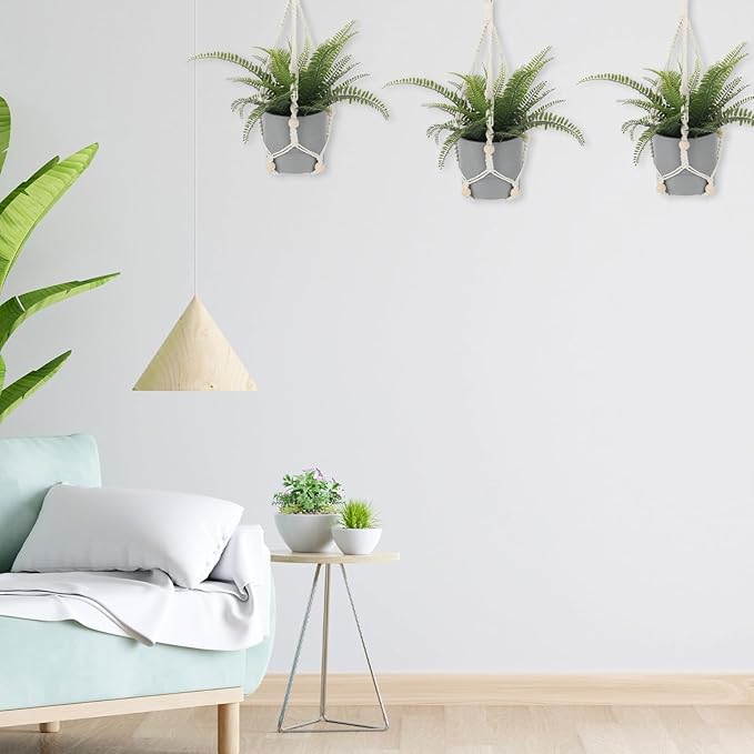Macrame Plant Hanger Indoor, 2 Pack Boho Decor Hanging Plant Holder Hanging Planters for Indoor Plants Window Plant Hanger Flower Pot Hanging Basket with Wood Beads and Metal Hook Rings Ivory 20 Inch Sliverdew