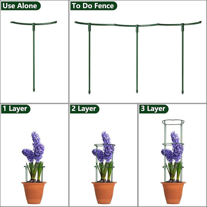 12Packs Plant Support Stake Half Round Plant Support, Stackable 3 Tier Garden Flower Support, Plant Stakes for Indoor Outdoor Plants for Tomato,Monstera, Peony, Hydrangea, Climbing Plants kulusion